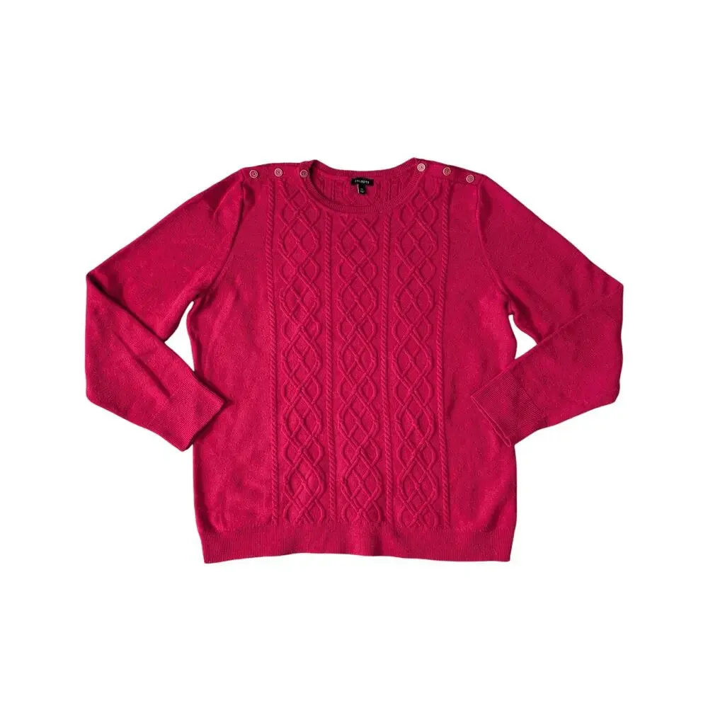 Talbots Cable Knit Sweater XL Red Lambs Wool Blend Old Money Granny Holiday